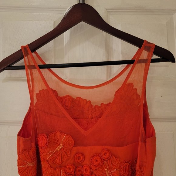 Anthropologie Dress Size 0 Orange Embroidered Flowers Boho Meadow Rue Sangeet - Picture 6 of 11
